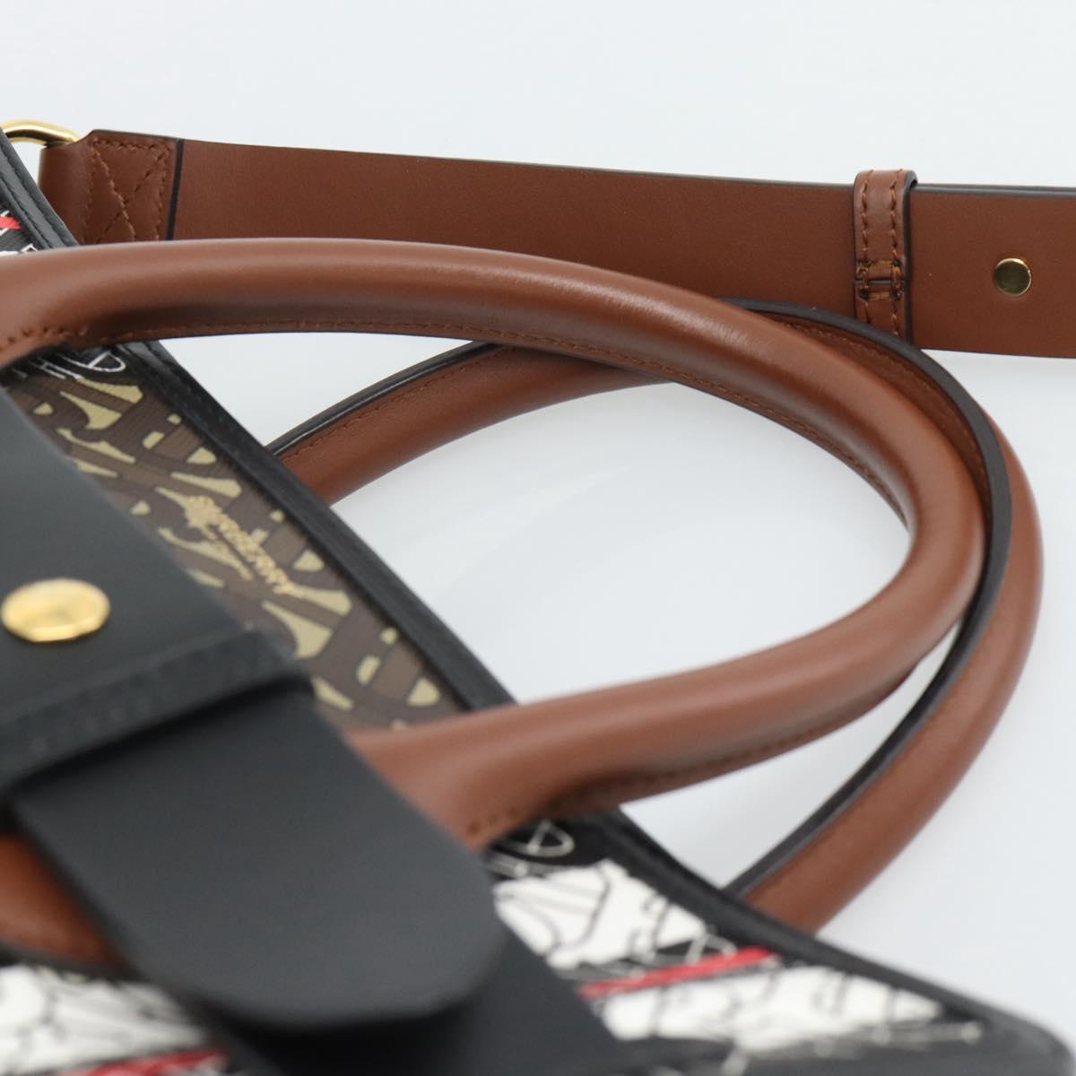 BURBERRY Hand Bag PVC Canvas 2way Brown Gold Auth 186191M