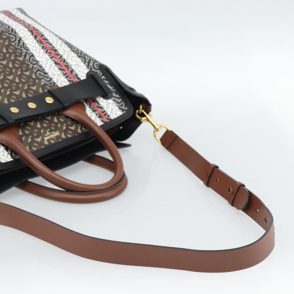BURBERRY Hand Bag PVC Canvas 2way Brown Gold Auth 186191M
