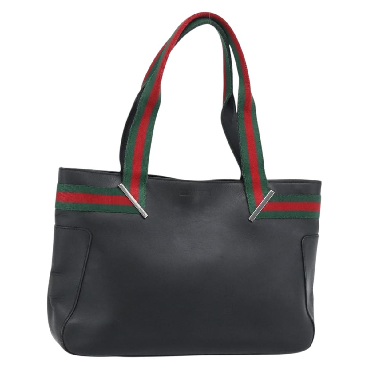 GUCCI Web Sherry Line Tote Bag Leather Black Silver Red 73983 Auth 186196A