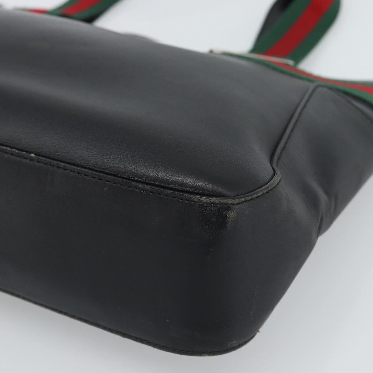 GUCCI Web Sherry Line Tote Bag Leather Black Silver Red 73983 Auth 186196A