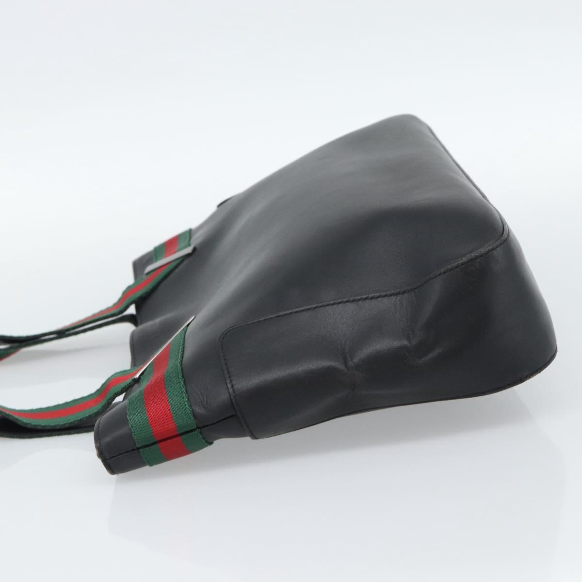 GUCCI Web Sherry Line Tote Bag Leather Black Silver Red 73983 Auth 186196A