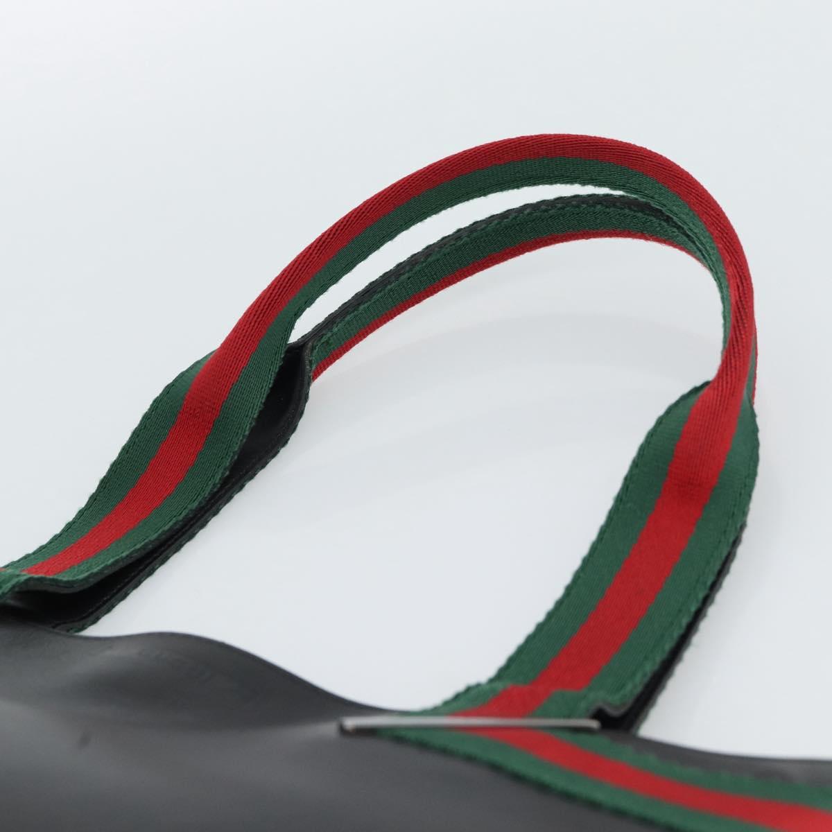 GUCCI Web Sherry Line Tote Bag Leather Black Silver Red 73983 Auth 186196A
