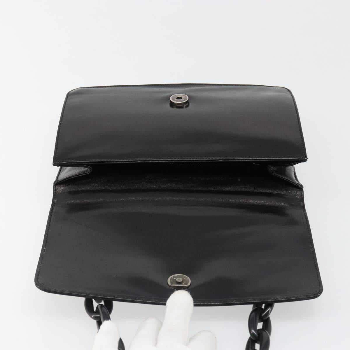 PRADA Chain Shoulder Bag Leather Black Silver Auth 186197A