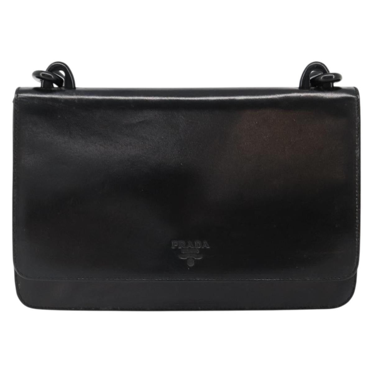 PRADA Chain Shoulder Bag Leather Black Silver Auth 186197A