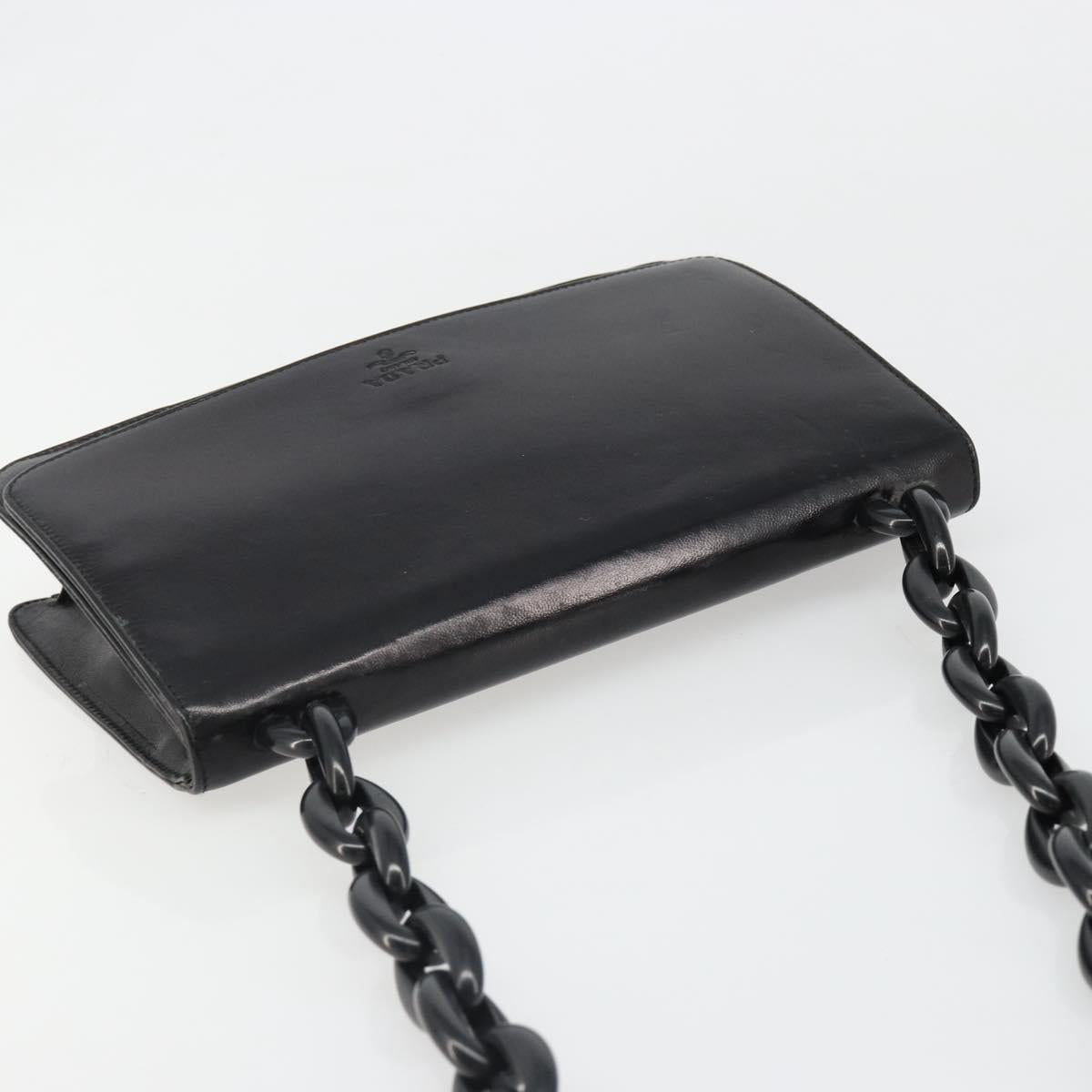 PRADA Chain Shoulder Bag Leather Black Silver Auth 186197A