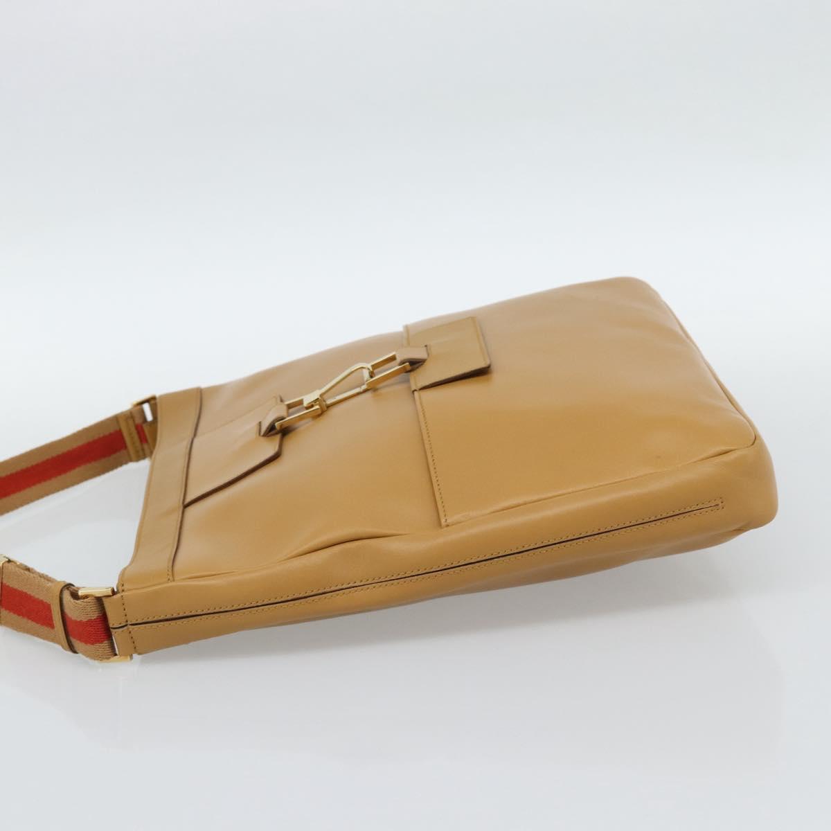GUCCI Sherry Line Shoulder Bag Leather Brown Gold 001 4094 Auth 186199A