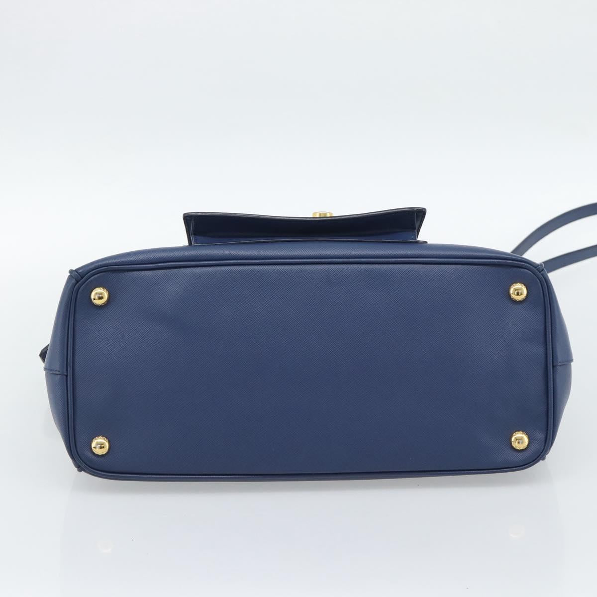 PRADA Hand Bag Saffiano leather 2way Blue Gold Auth 186202M