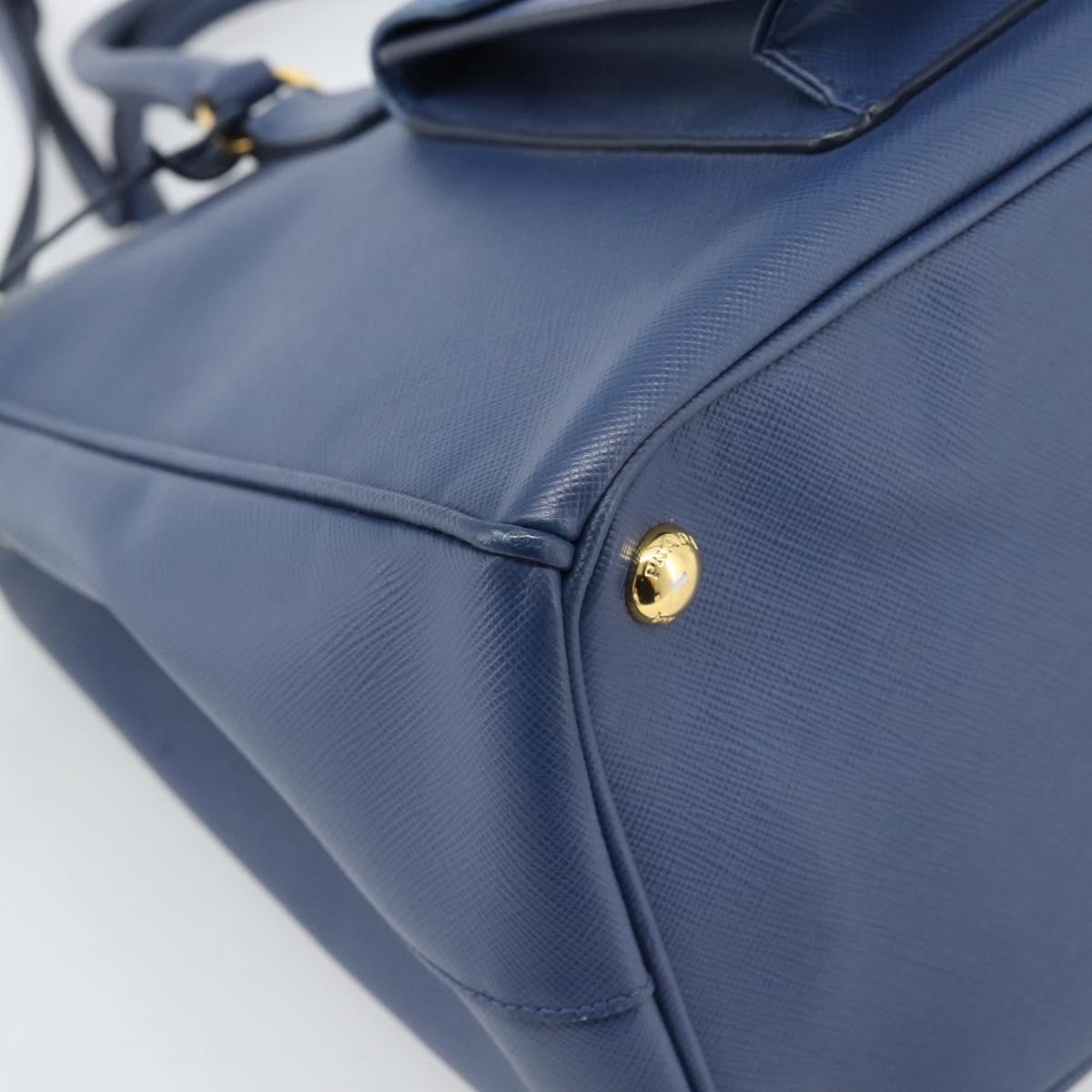 PRADA Hand Bag Saffiano leather 2way Blue Gold Auth 186202M