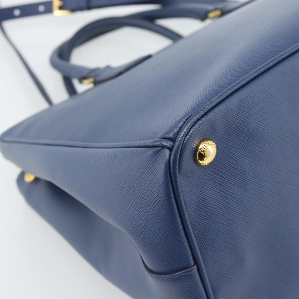 PRADA Hand Bag Saffiano leather 2way Blue Gold Auth 186202M