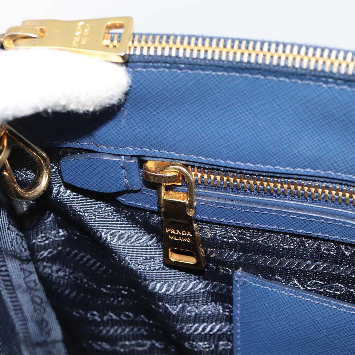 PRADA Hand Bag Saffiano leather 2way Blue Gold Auth 186202M