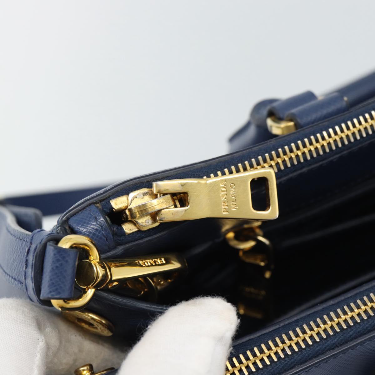 PRADA Hand Bag Saffiano leather 2way Blue Gold Auth 186202M