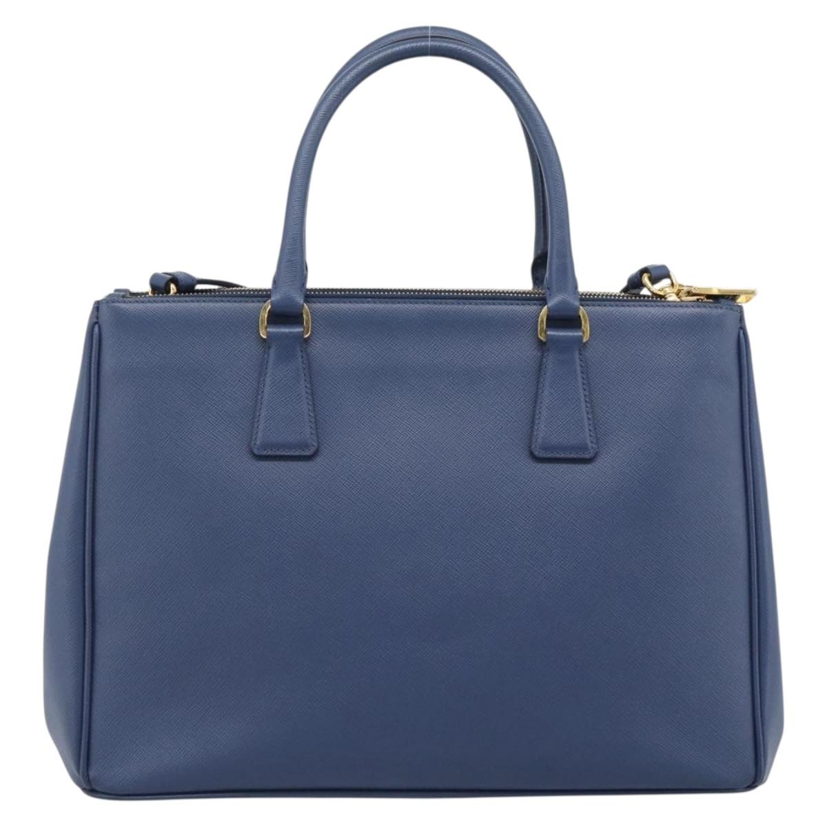PRADA Hand Bag Saffiano leather 2way Blue Gold Auth 186202M