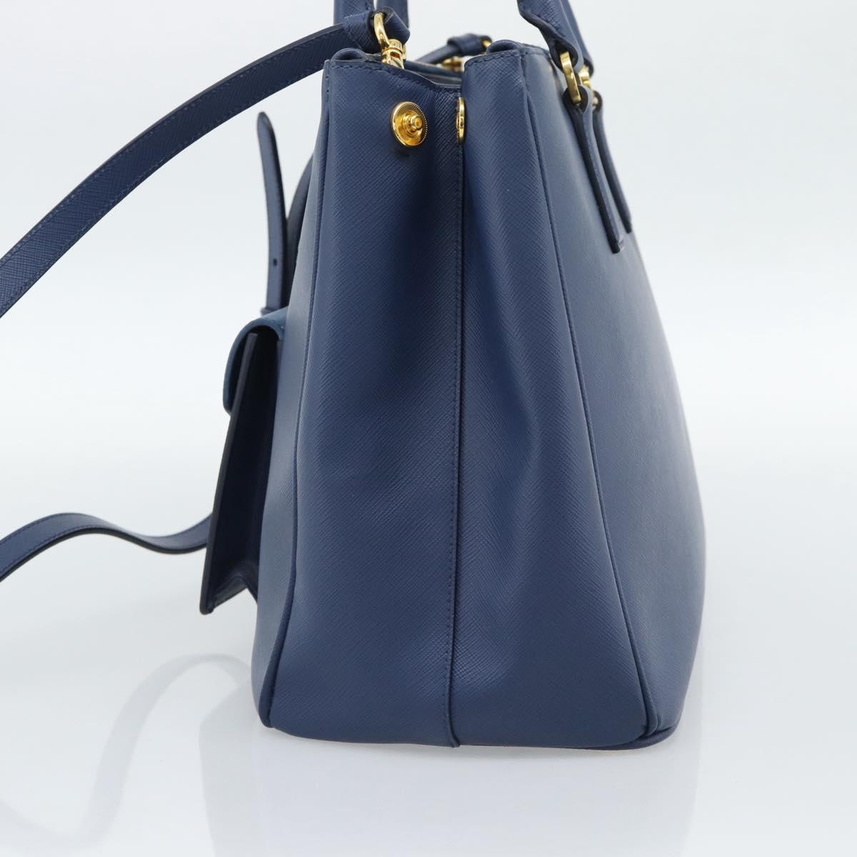 PRADA Hand Bag Saffiano leather 2way Blue Gold Auth 186202M