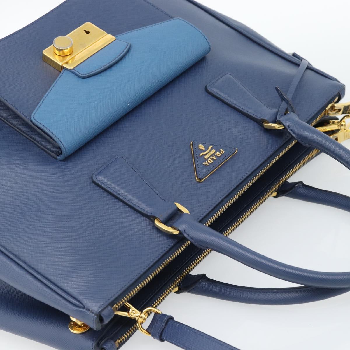 PRADA Hand Bag Saffiano leather 2way Blue Gold Auth 186202M