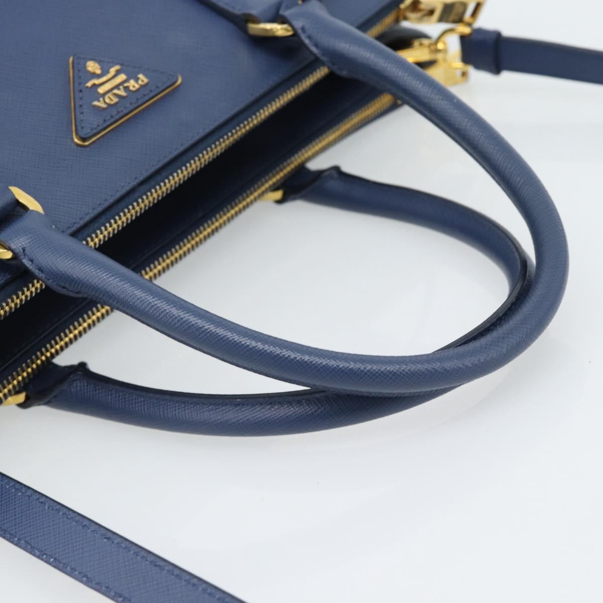 PRADA Hand Bag Saffiano leather 2way Blue Gold Auth 186202M