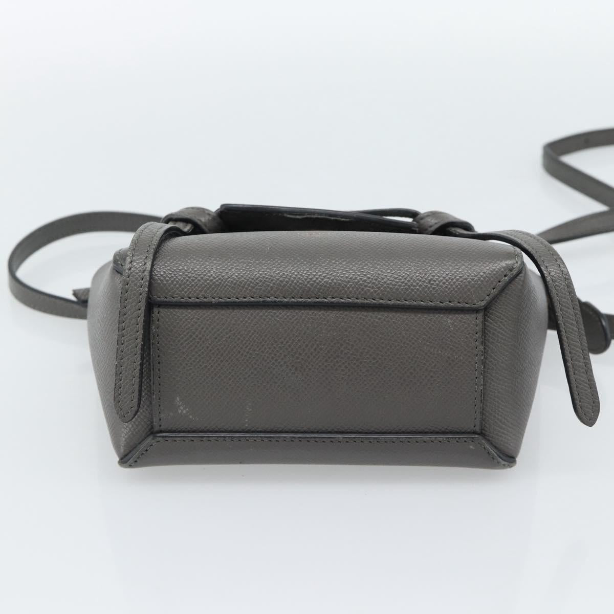 CELINE Pico Belt Hand Bag Leather 2way Gray Gold Auth 186203