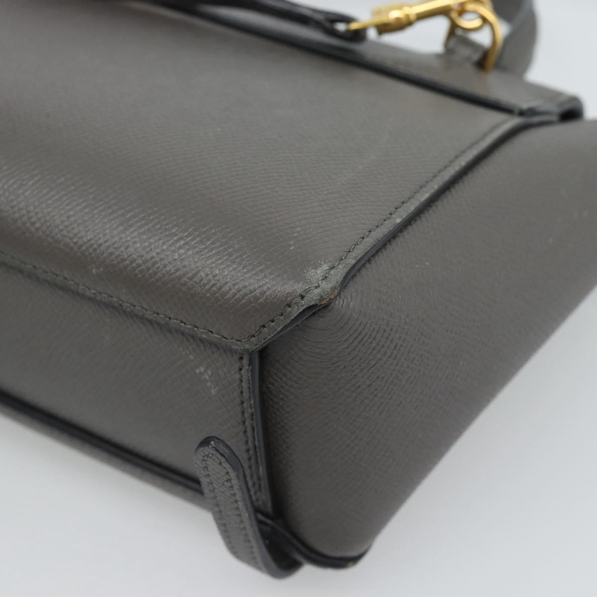 CELINE Pico Belt Hand Bag Leather 2way Gray Gold Auth 186203
