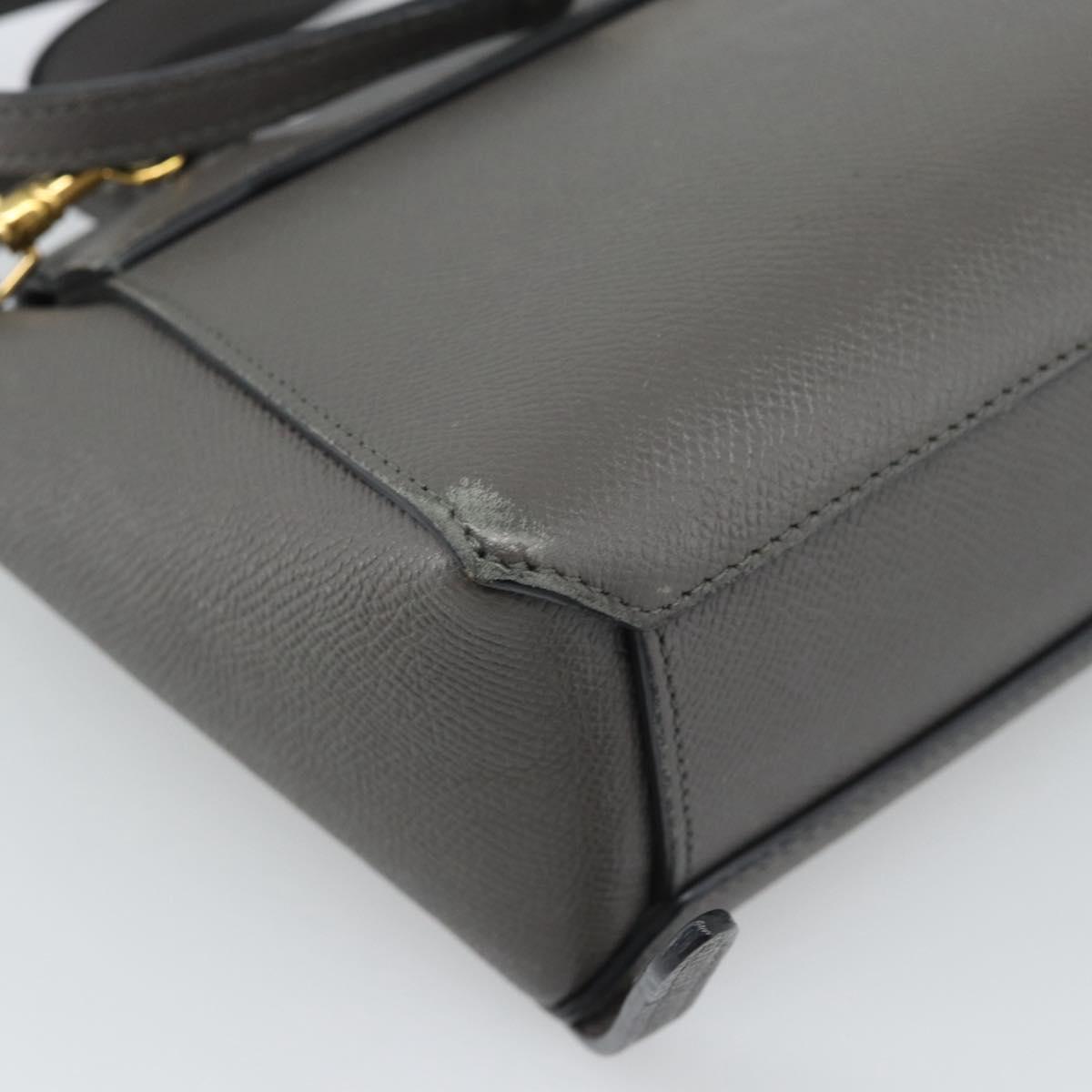 CELINE Pico Belt Hand Bag Leather 2way Gray Gold Auth 186203