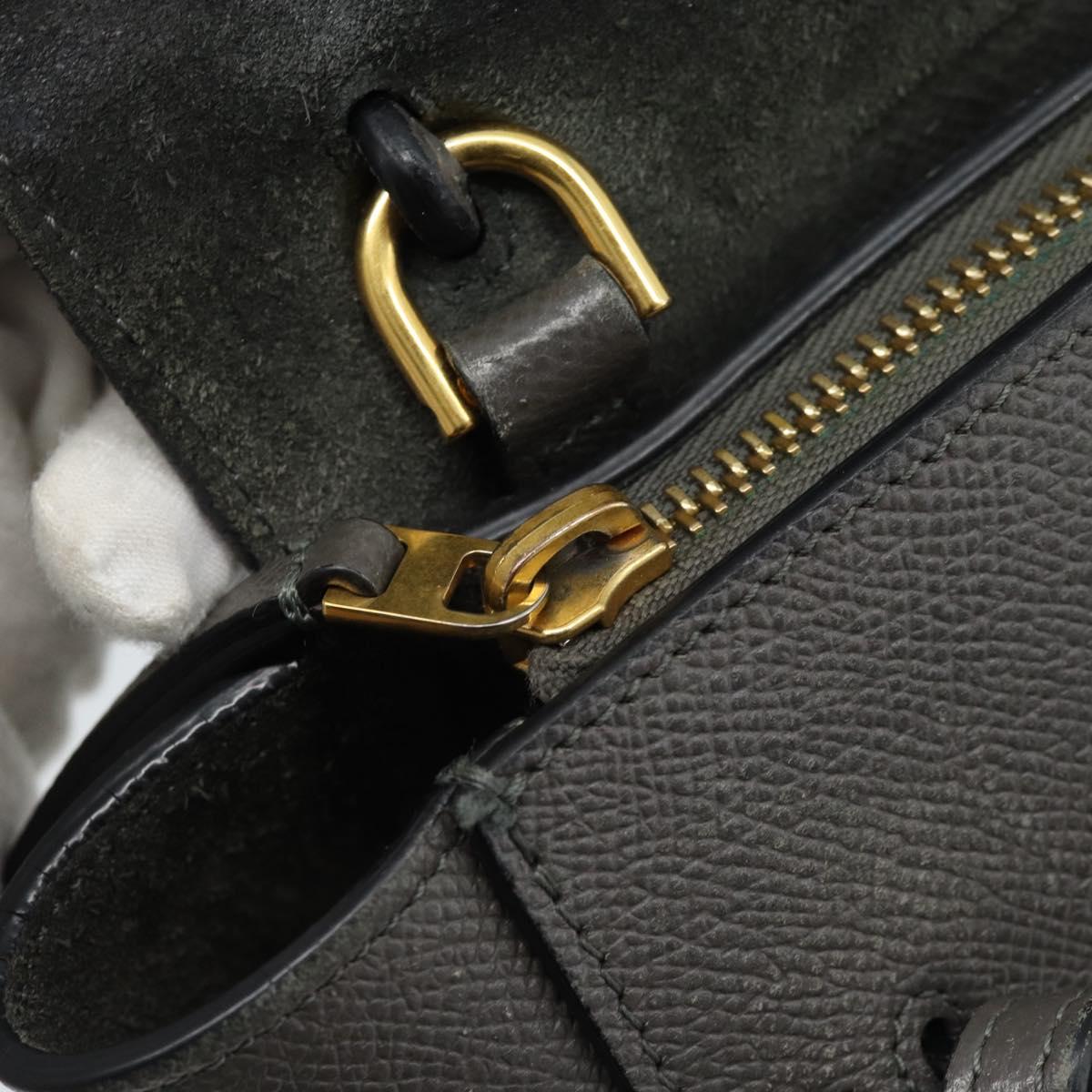 CELINE Pico Belt Hand Bag Leather 2way Gray Gold Auth 186203