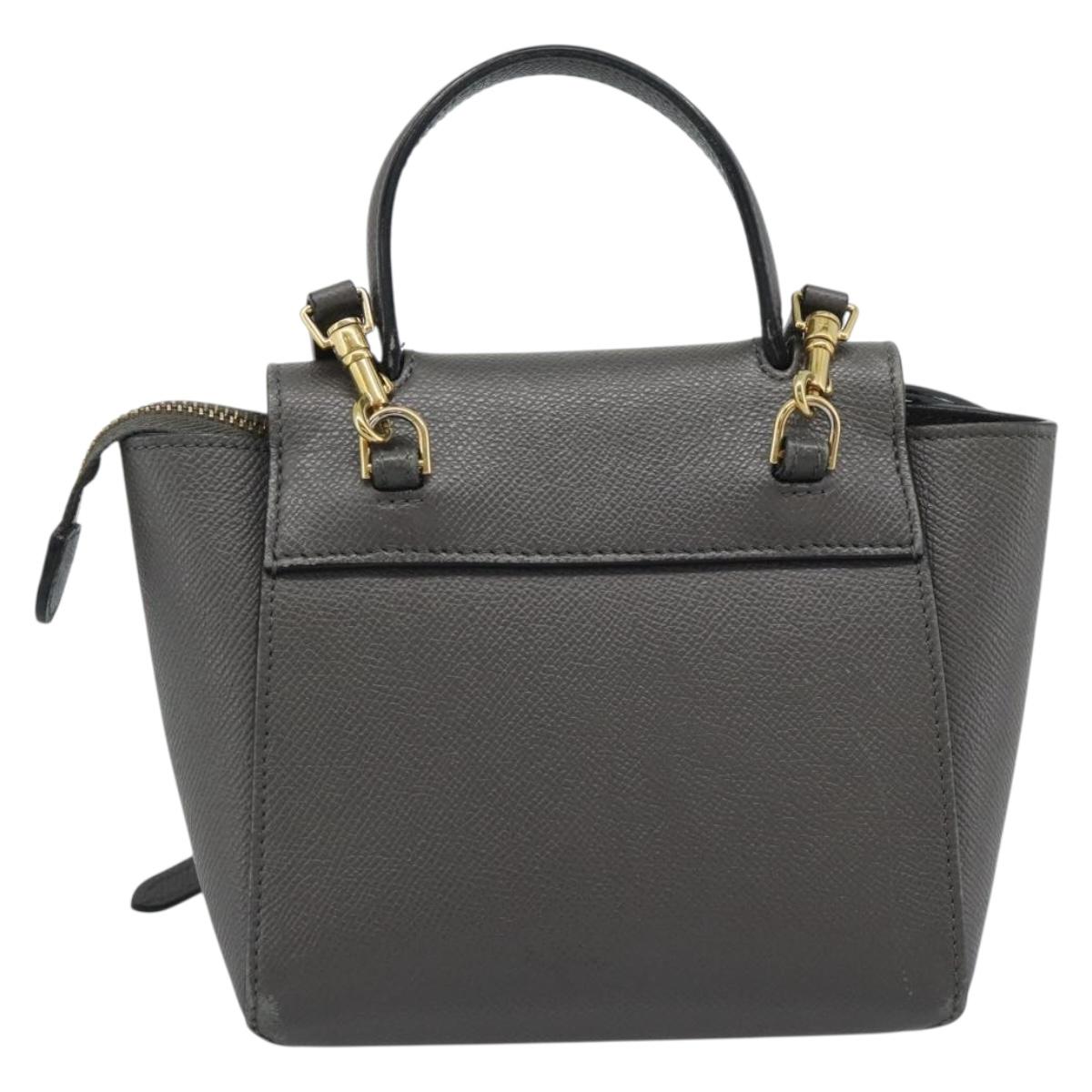 CELINE Pico Belt Hand Bag Leather 2way Gray Gold Auth 186203