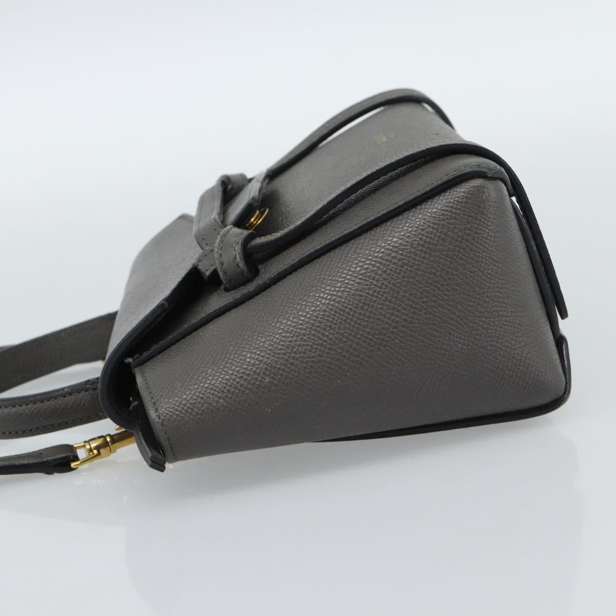 CELINE Pico Belt Hand Bag Leather 2way Gray Gold Auth 186203