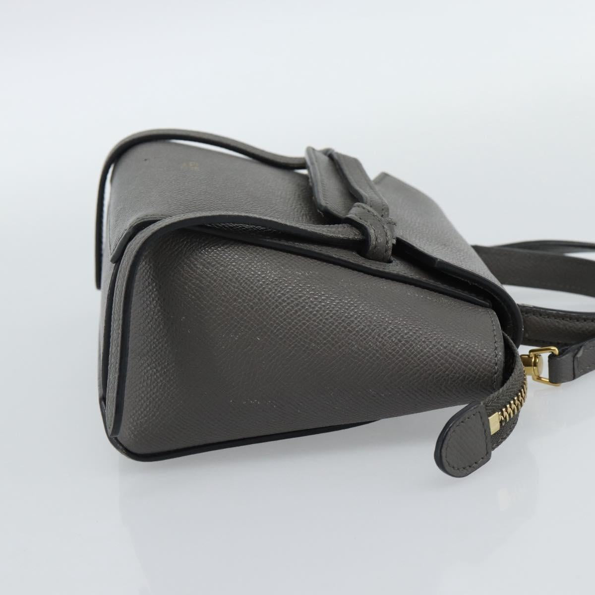 CELINE Pico Belt Hand Bag Leather 2way Gray Gold Auth 186203