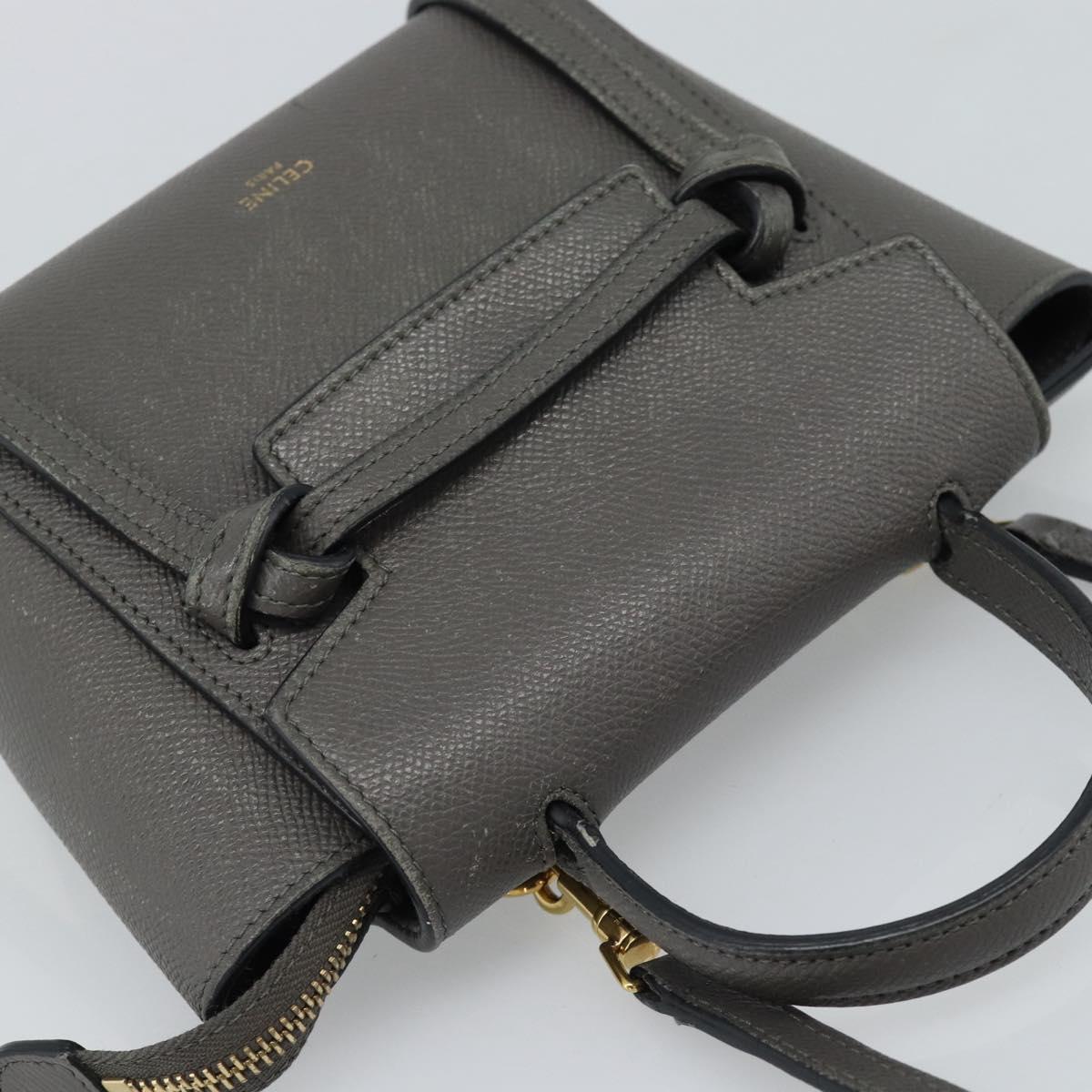 CELINE Pico Belt Hand Bag Leather 2way Gray Gold Auth 186203