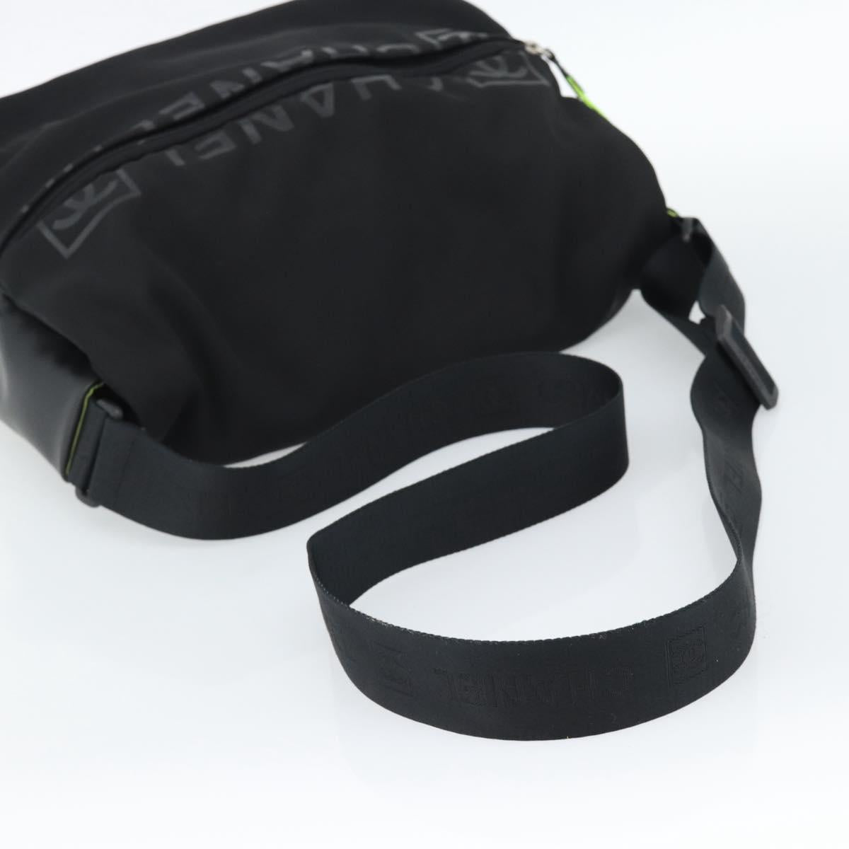 CHANEL Sports Line Shoulder Bag Nylon Black Silver CC Auth 186205SAV