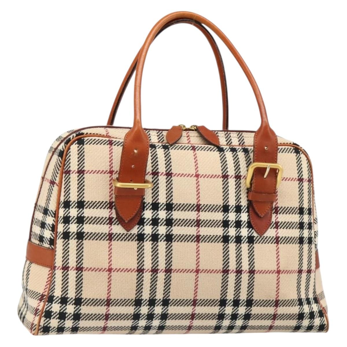 BURBERRY Nova Check Hand Bag Canvas Beige Gold Auth 186208A