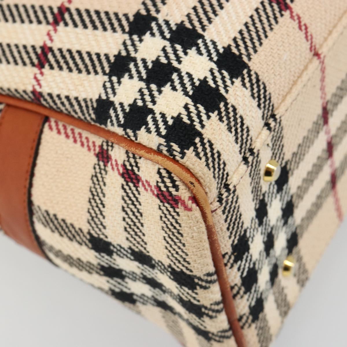 BURBERRY Nova Check Hand Bag Canvas Beige Gold Auth 186208A
