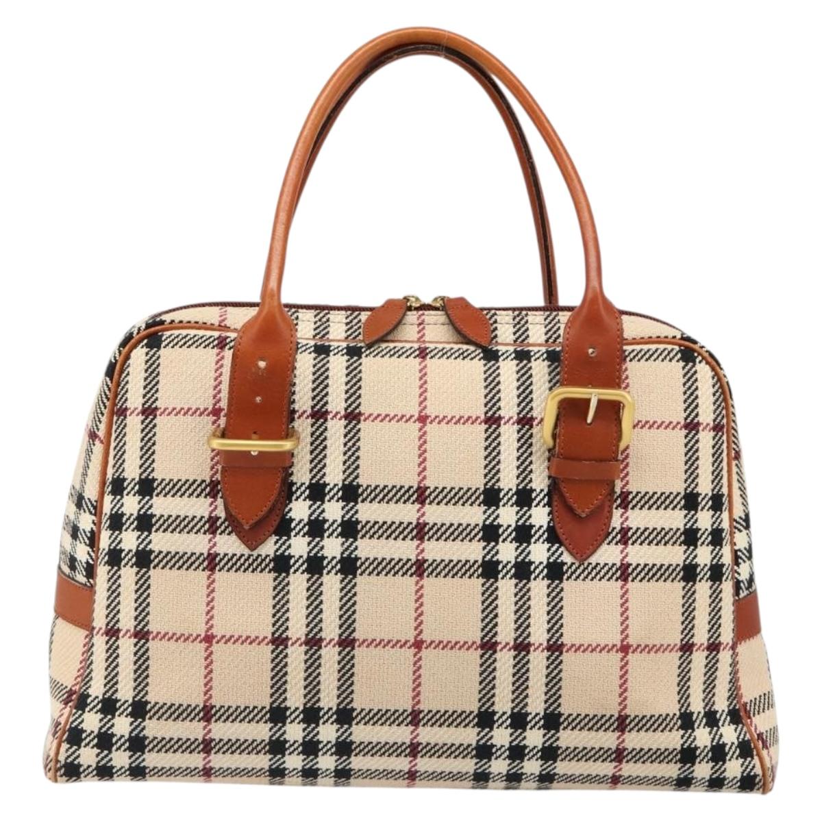 BURBERRY Nova Check Hand Bag Canvas Beige Gold Auth 186208A
