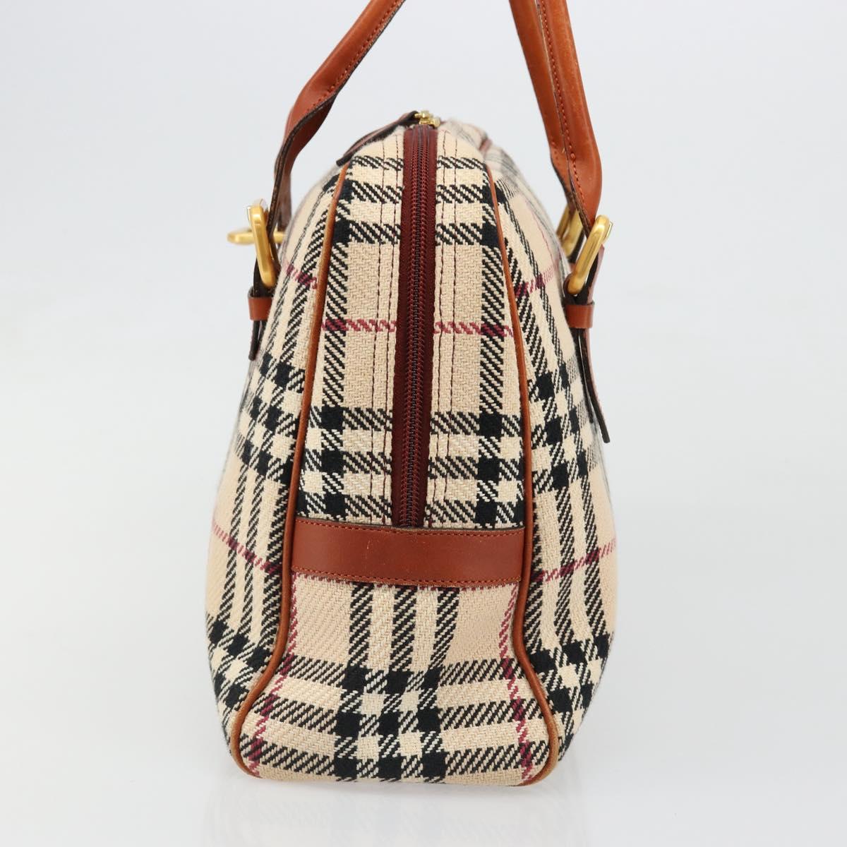 BURBERRY Nova Check Hand Bag Canvas Beige Gold Auth 186208A