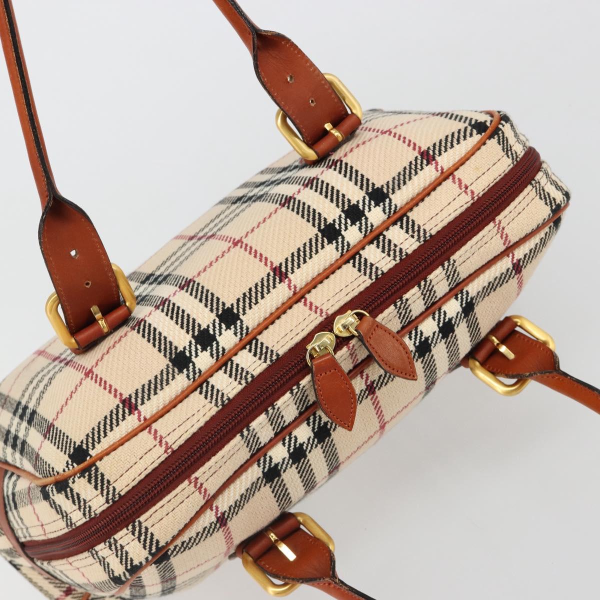 BURBERRY Nova Check Hand Bag Canvas Beige Gold Auth 186208A