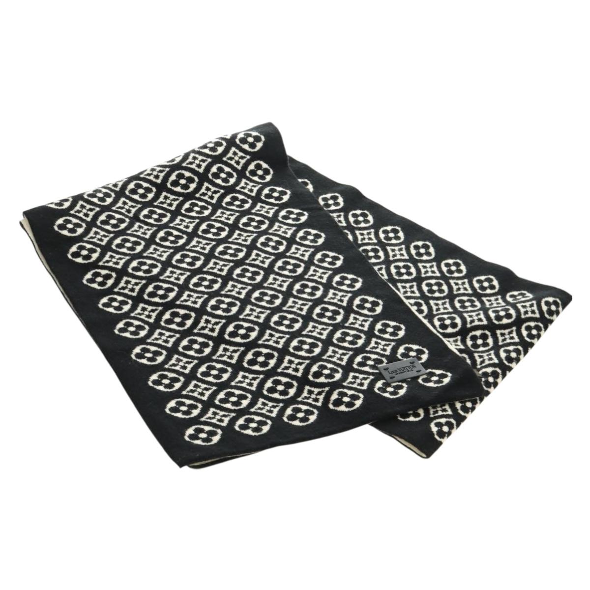 LOUIS VUITTON Echarpsky Scarf Cashmere Black White LV Auth 186209M