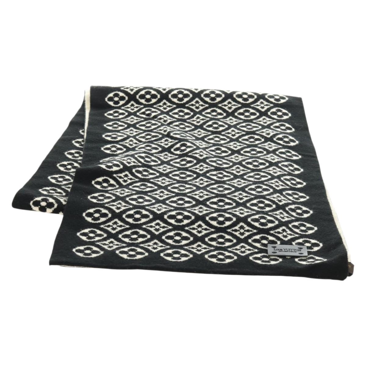 LOUIS VUITTON Echarpsky Scarf Cashmere Black White LV Auth 186209M