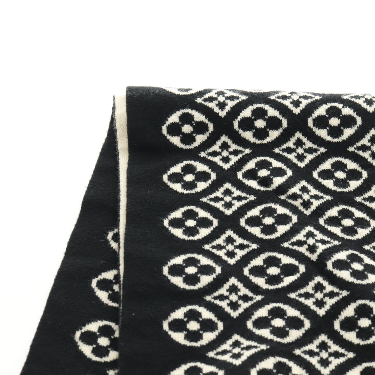 LOUIS VUITTON Echarpsky Scarf Cashmere Black White LV Auth 186209M