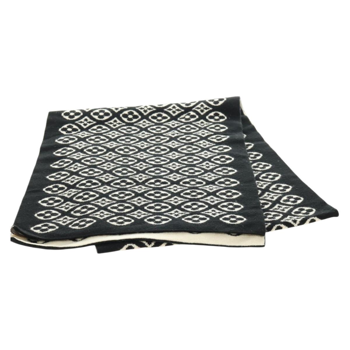LOUIS VUITTON Echarpsky Scarf Cashmere Black White LV Auth 186209M