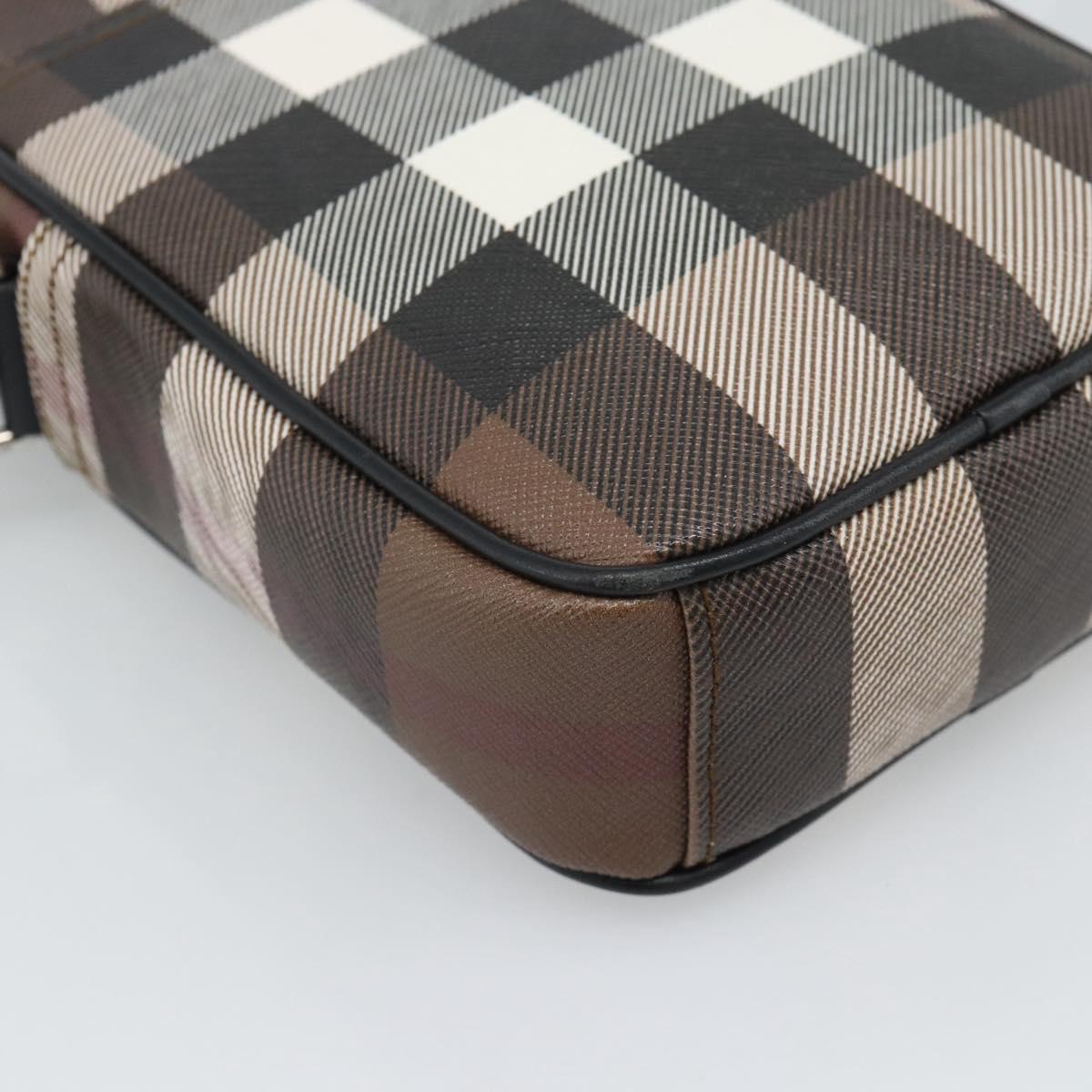 BURBERRY Nova Check Shoulder Bag PVC Brown Silver Auth 186210A