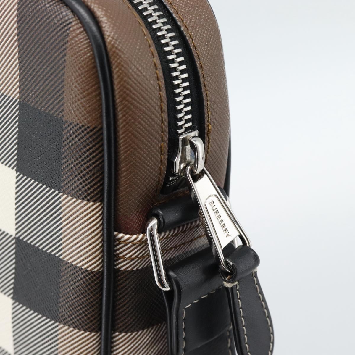BURBERRY Nova Check Shoulder Bag PVC Brown Silver Auth 186210A