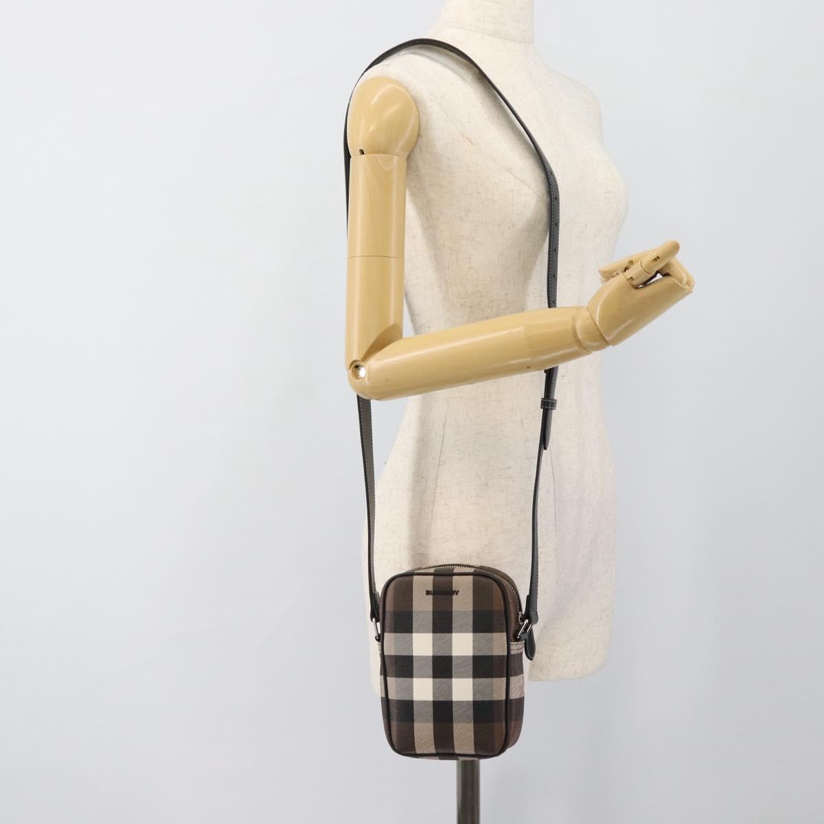 BURBERRY Nova Check Shoulder Bag PVC Brown Silver Auth 186210A