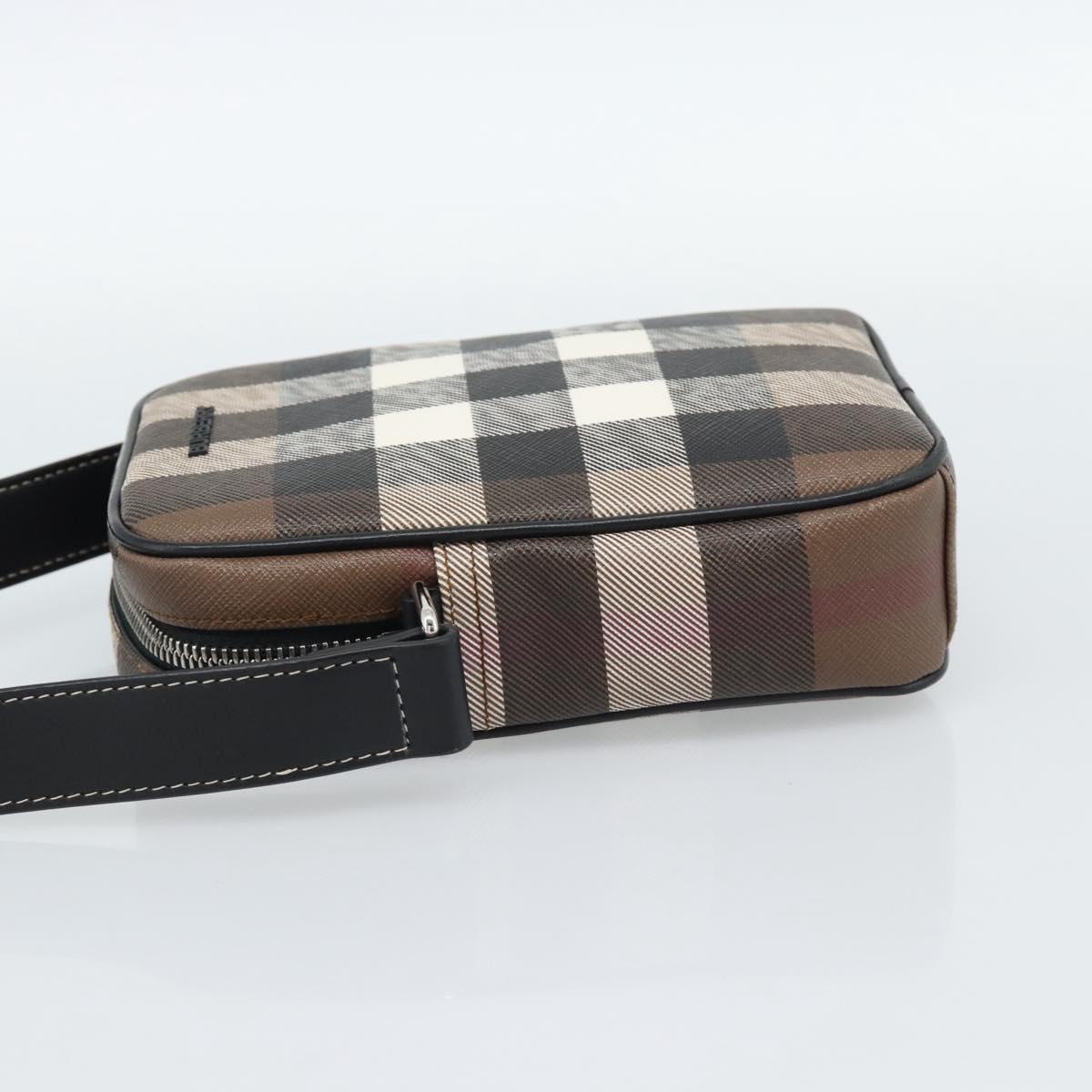 BURBERRY Nova Check Shoulder Bag PVC Brown Silver Auth 186210A
