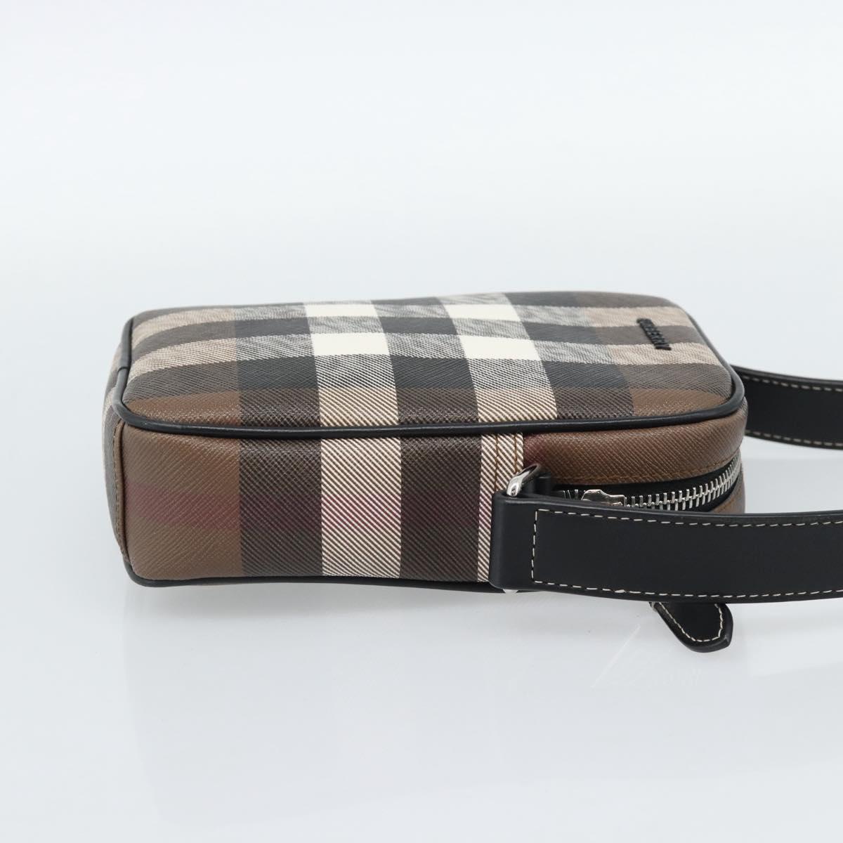 BURBERRY Nova Check Shoulder Bag PVC Brown Silver Auth 186210A
