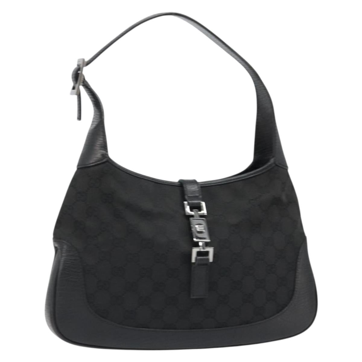 GUCCI GG Canvas Jackie Shoulder Bag Black Silver 00963 Auth 186211V