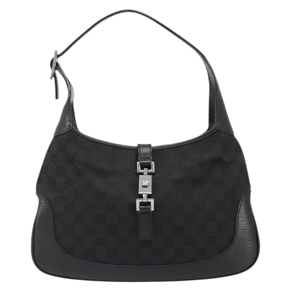 GUCCI GG Canvas Jackie Shoulder Bag Black Silver 00963 Auth 186211V