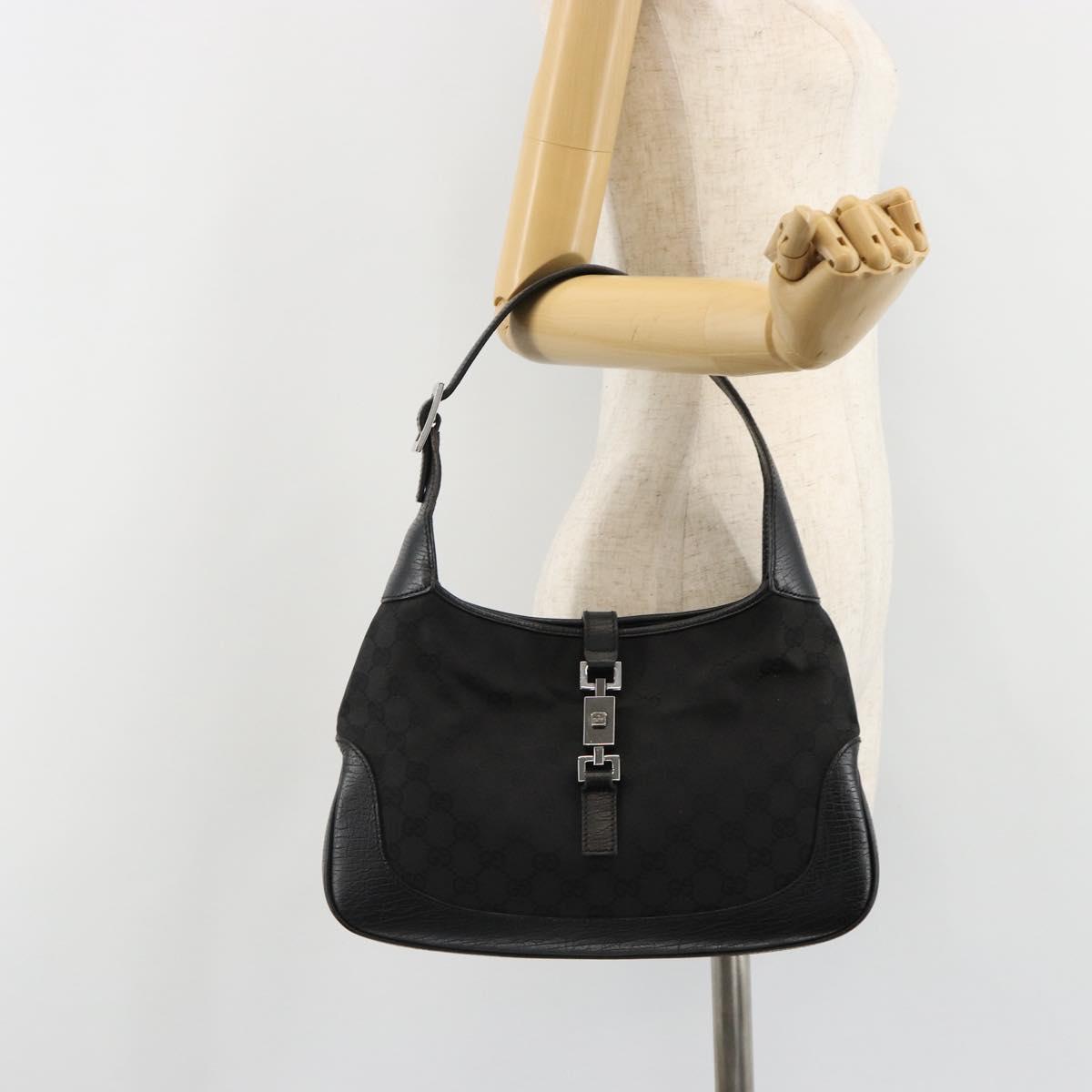GUCCI GG Canvas Jackie Shoulder Bag Black Silver 00963 Auth 186211V