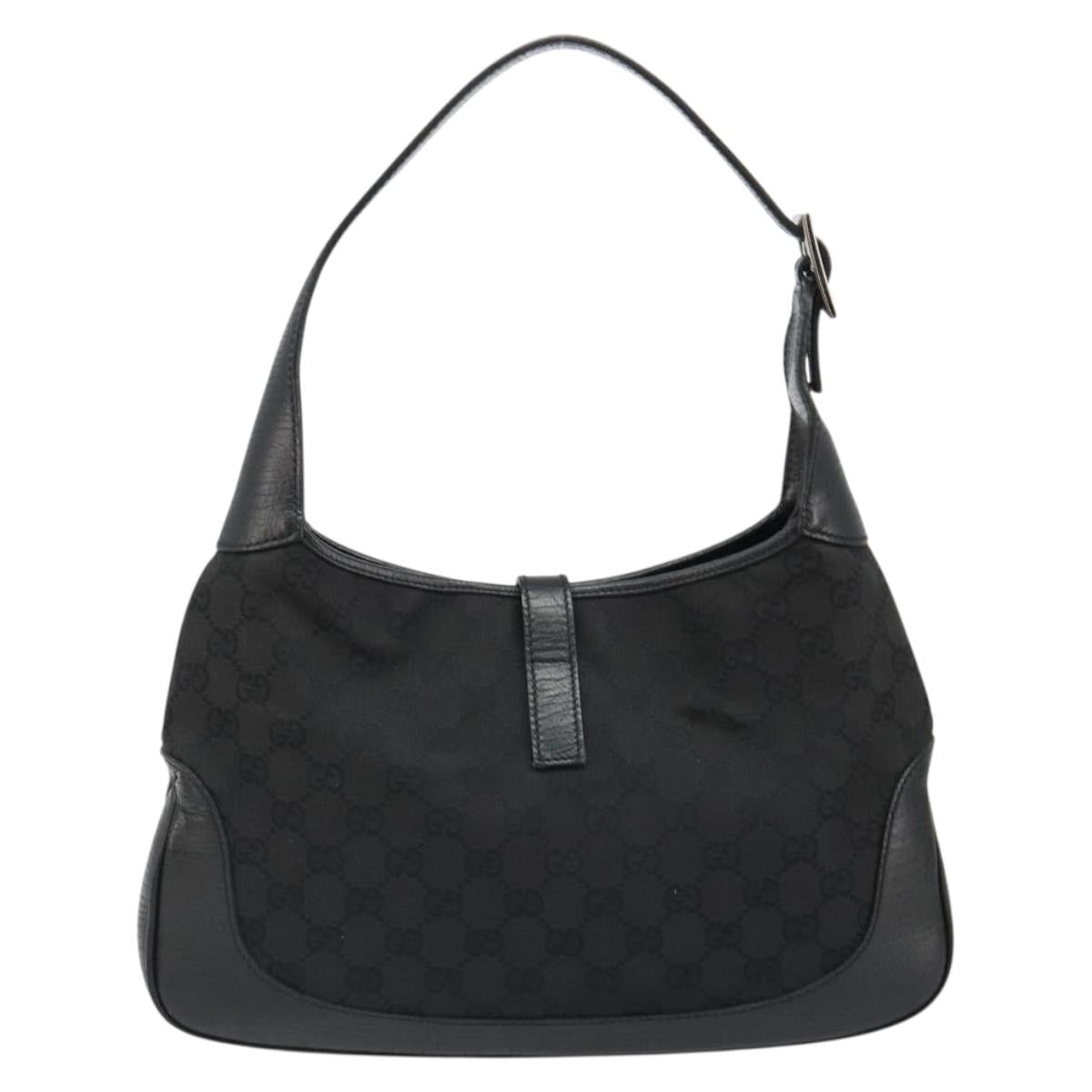 GUCCI GG Canvas Jackie Shoulder Bag Black Silver 00963 Auth 186211V