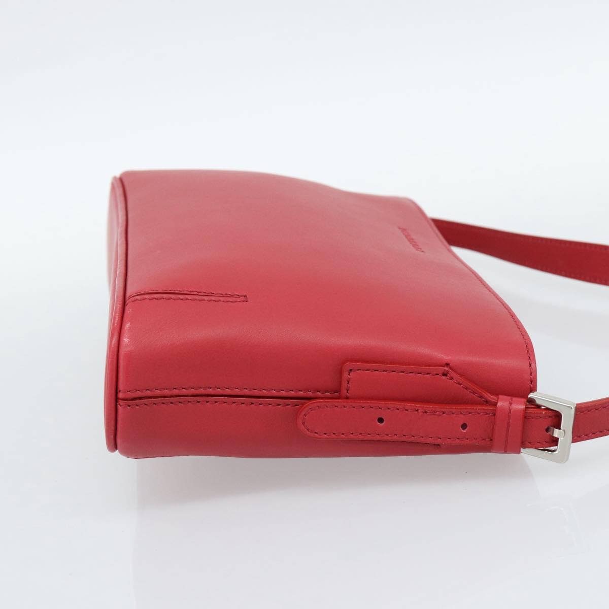 BURBERRY Shoulder Bag Leather Red Silver Auth 186215A