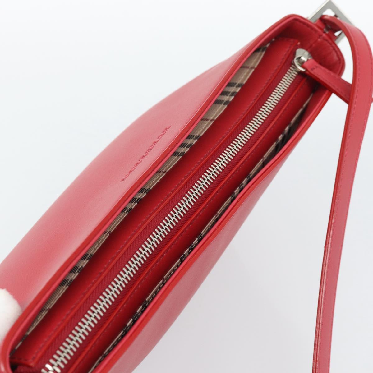 BURBERRY Shoulder Bag Leather Red Silver Auth 186215A