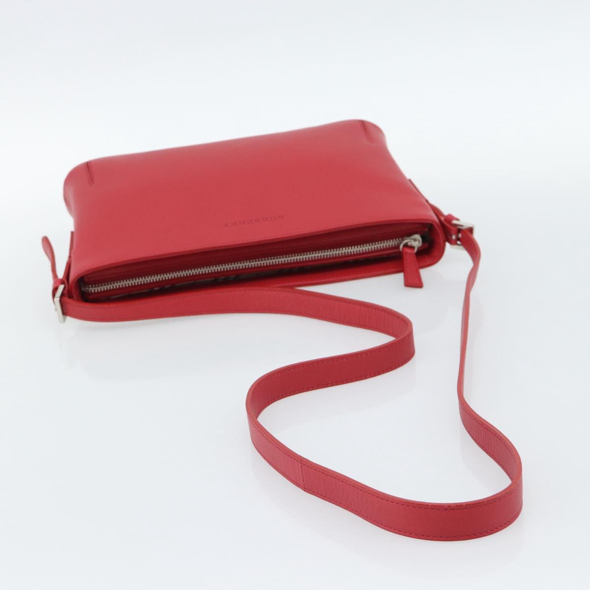 BURBERRY Shoulder Bag Leather Red Silver Auth 186215A