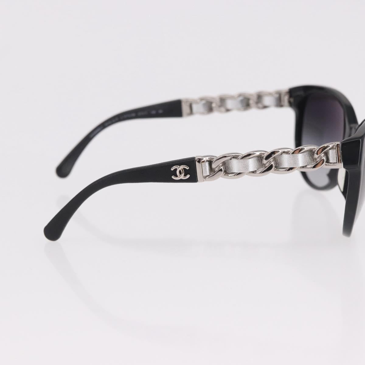 CHANEL Chain Sunglasses plastic Black CC Auth 186220M